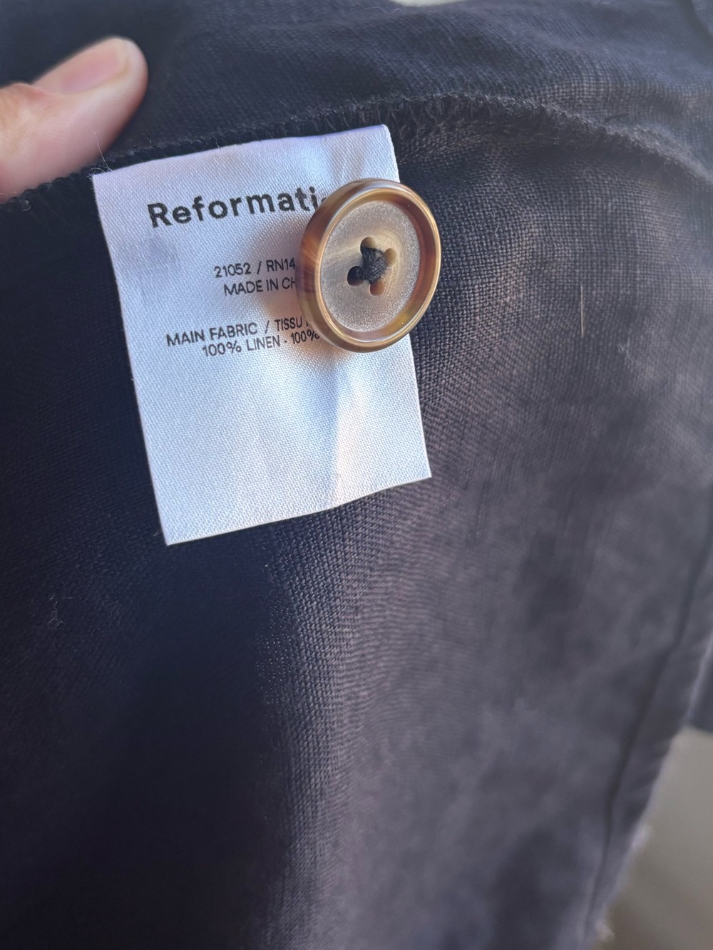 Reformation Black Linen Button-Front V-Neck Midi Dress - Picture 5 of 6